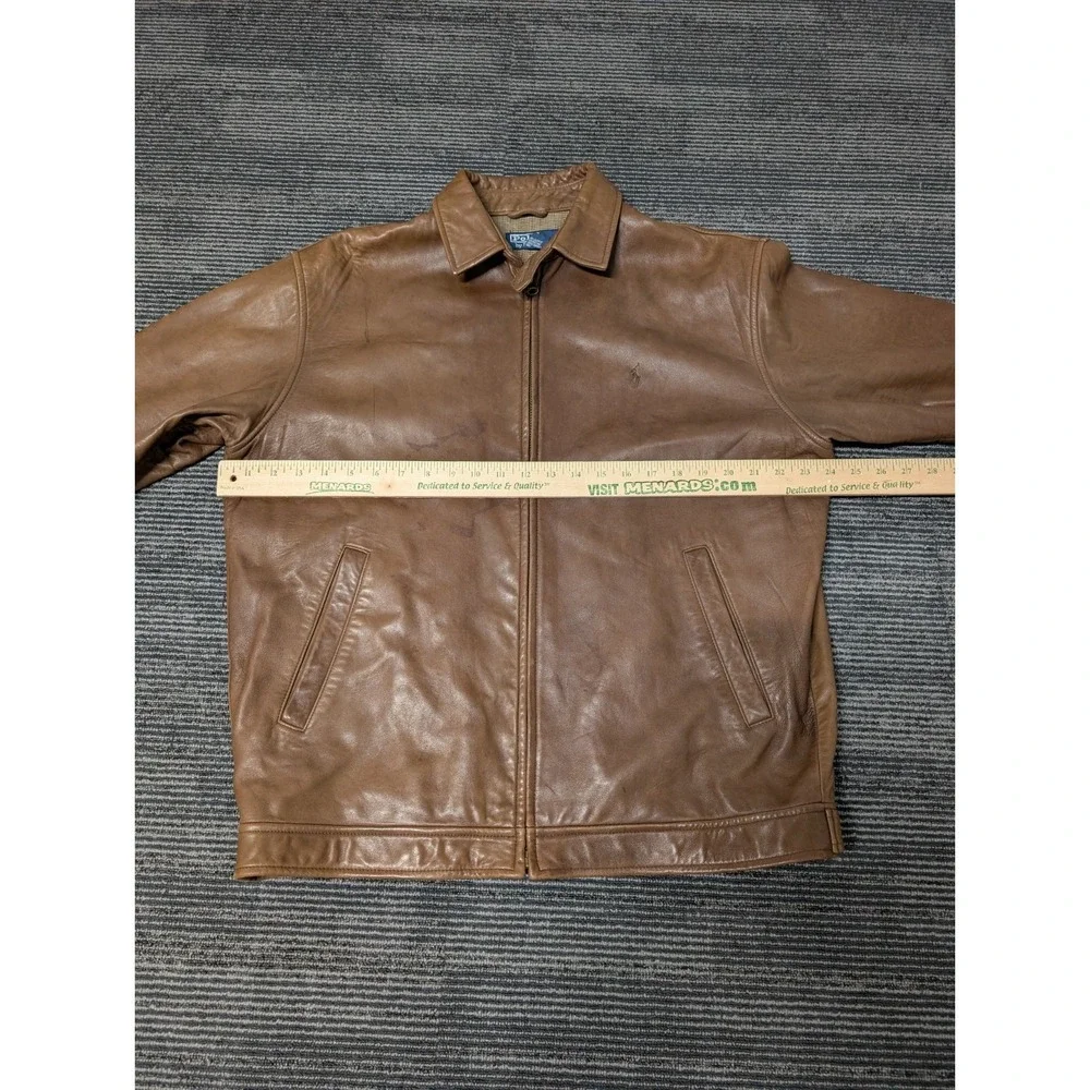 Polo Ralph Lauren Brown Lambskin Leather Harrington Bomber Jacket Men's Medium